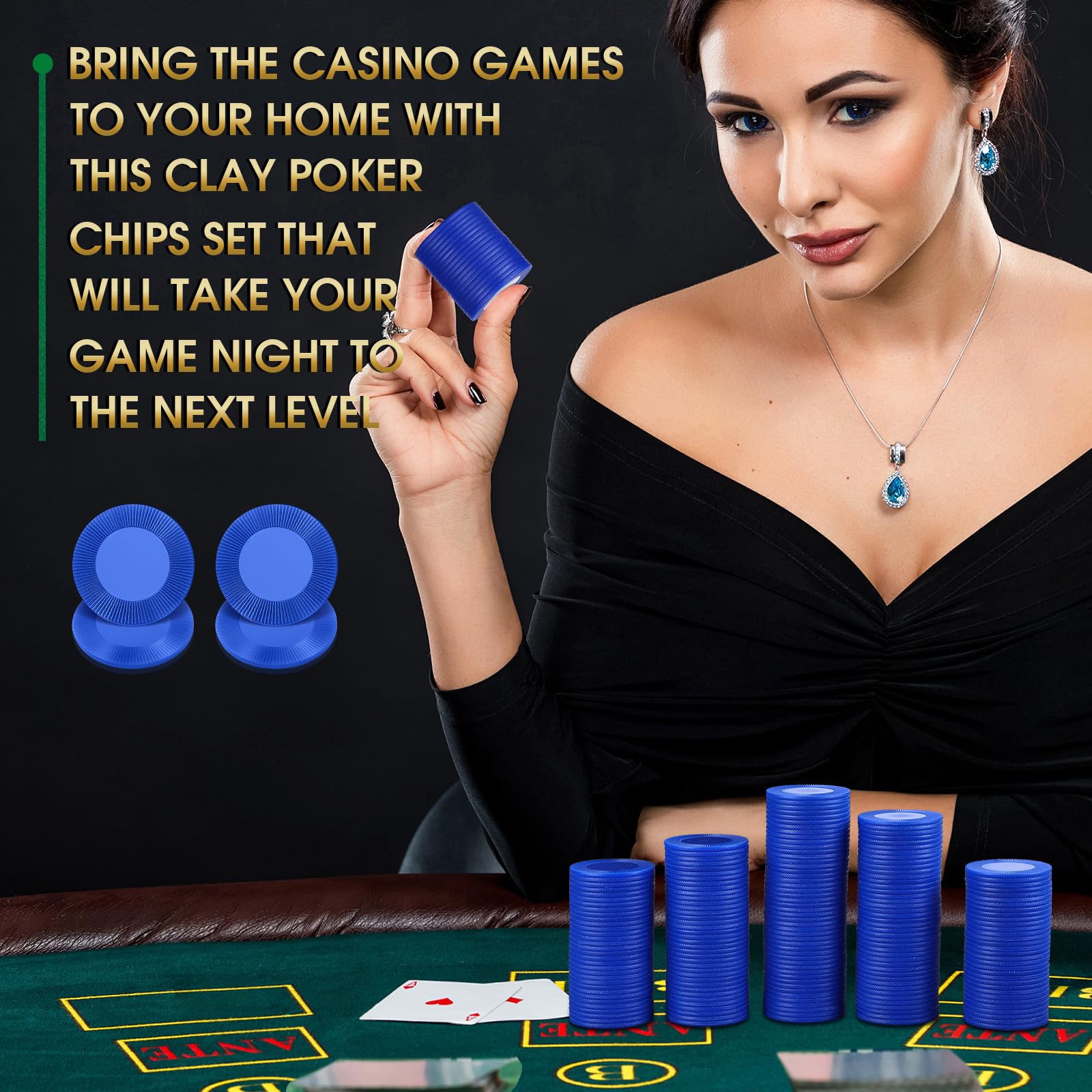 Leitee Lot de 1 000 jetons de poker en plastique de 38 mm emboîtables - Jetons de poker légers - Jetons de bingo vierges pour adultes - Carte de récompense (bleu)