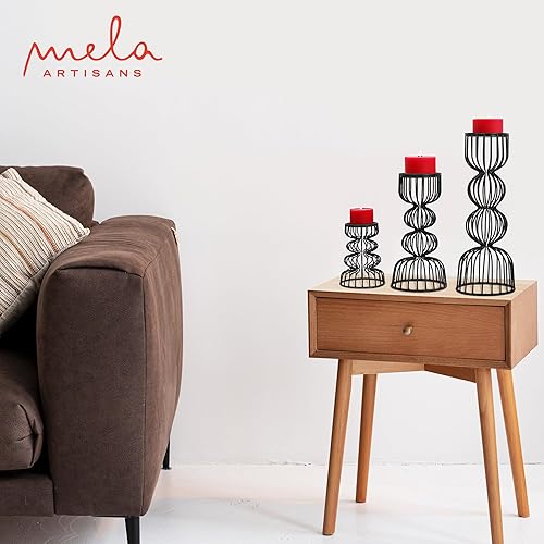 Miniatura 9 de Lainon Portavelas para velas de pilar (negro, juego de 3)  Juego de portavelas de metal negro hecho a mano  Pilar de metal para centro de mesa