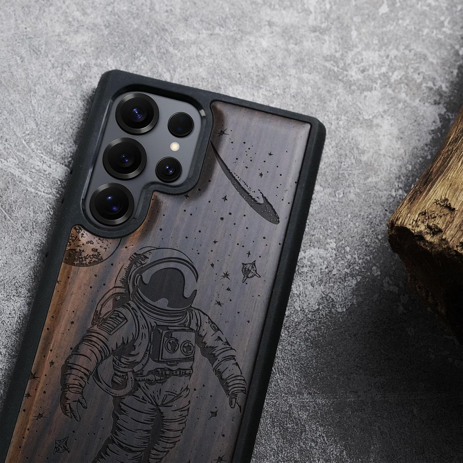 Carveit Magnetic Wooden Case for Samsung Galaxy S25 Ultra Case 2025, TPU Shockproof Cover & Wood Artisan Engraved, Compatible with MagSafe Wireless Chargers (Cosmic Wanderer) Blackwood
