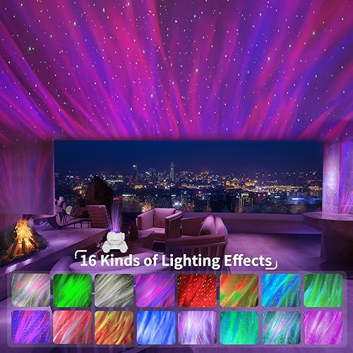 Miniatura 2 de Proyector Aurora, proyector Galaxy para dormitorio, altavoz Bluetooth integrado, proyector de luz nocturna de ruido blanco, proyector de estrellas