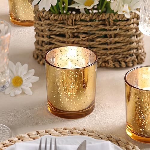 Miniatura 5 de DARJEN Juego de 6 portavelas votivas doradas más grandes, portavelas de cristal, candelabros dorados para bodas, centros de mesa, fiestas y