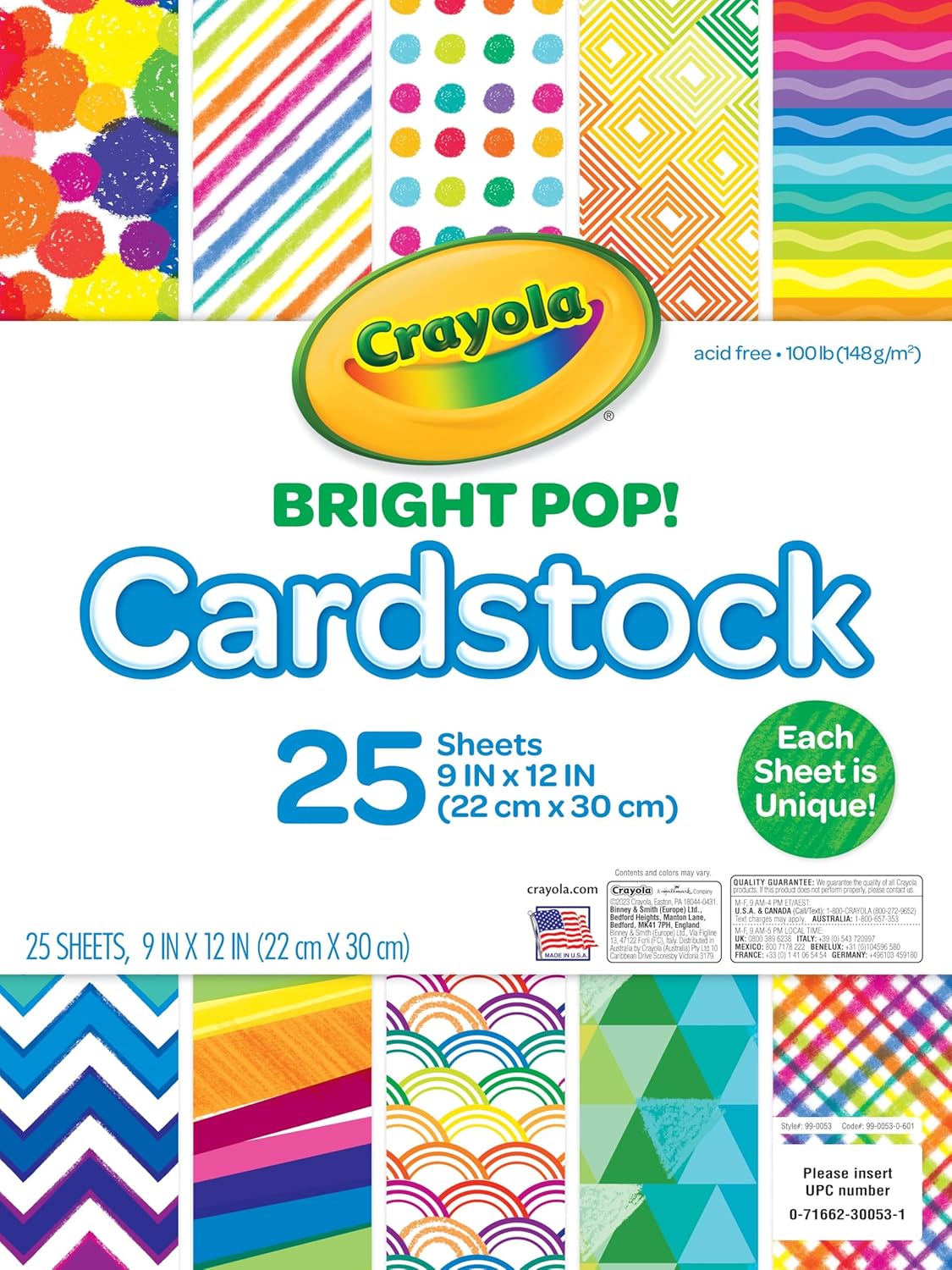 CRAYOLA Cardstock (25 Sheets) | Including 25 9×12-inch Sheets of Unique Patterned Cardstock | Ideal Inspiration for Every Art Project!