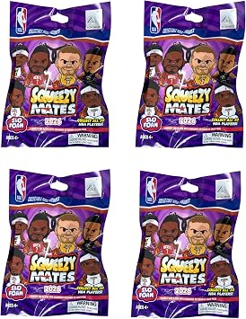 Party Animal - 4 Pack Bundle - Squeezymates NBA Basketball Series 6 Mystery Blind Pack Bag Figure Slofoam Keychain