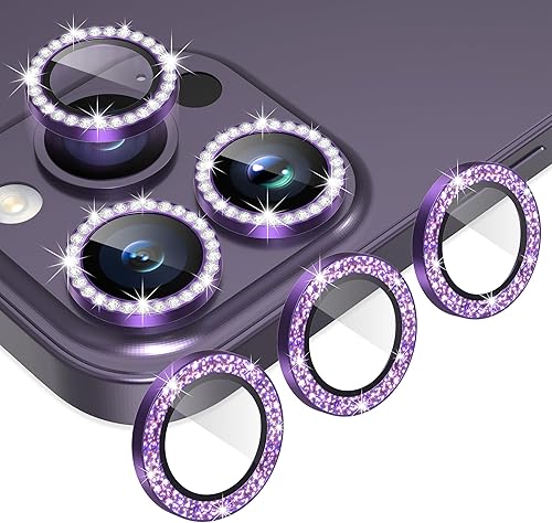 Miniatura 26 de AGVEE 3+3 6 Pack para iPhone 12 Pro Max de 6.7" Protector de lente de cámara, anillo metálico Bling Diamond y Bling Glitter, película de cubierta de