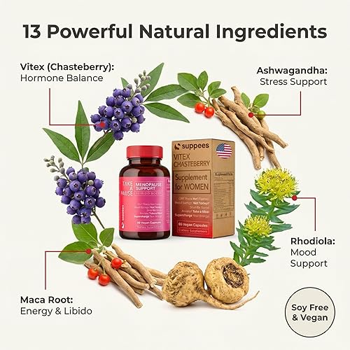 Miniatura 4 de Vitex Chasteberry Suplemento para mujeres – Apoyo para la menopausia no hormonal con ashwagandha, maca y rodiola – sofocos, sudores nocturnos