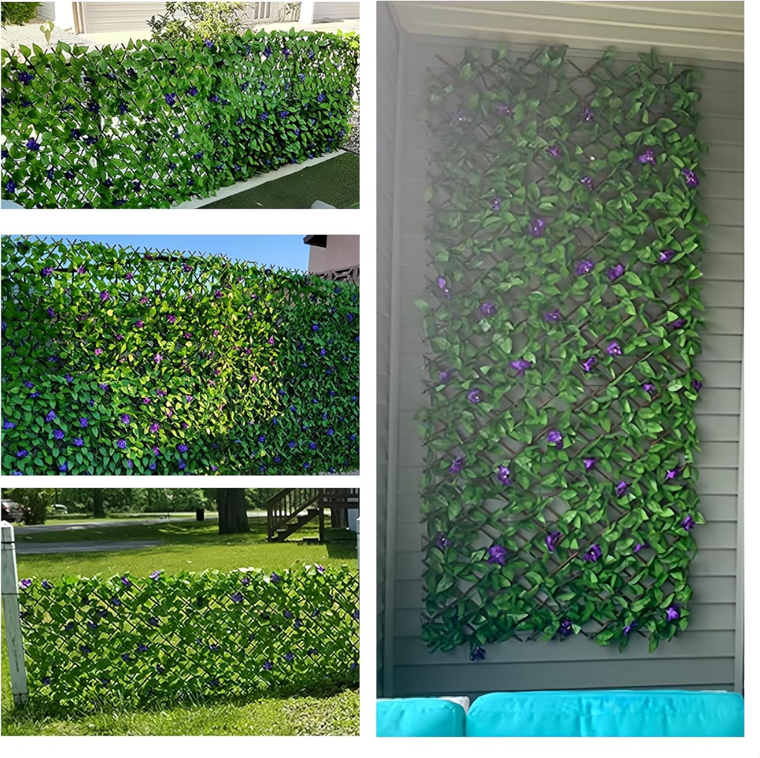 Valla artificial con flores, CAASFOOY decoración de hojas de hiedra, paneles de celosía expandibles para jardín, valla de privacidad expandible, setos artificiales
