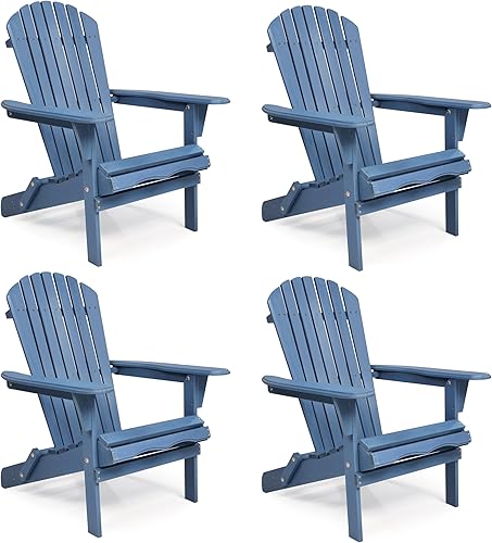 Miniatura 20 de Juego de 2 sillas Adirondack plegables de madera para exteriores con respaldo premontado, silla de patio de madera para jardín, patio trasero