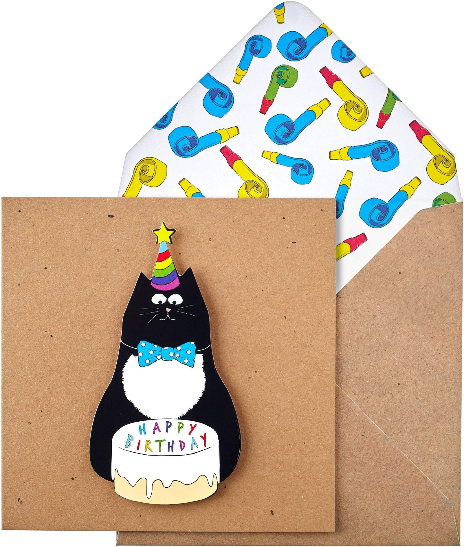 Birthday Cat Handmade Greeting Card with Party Blowers Envelope