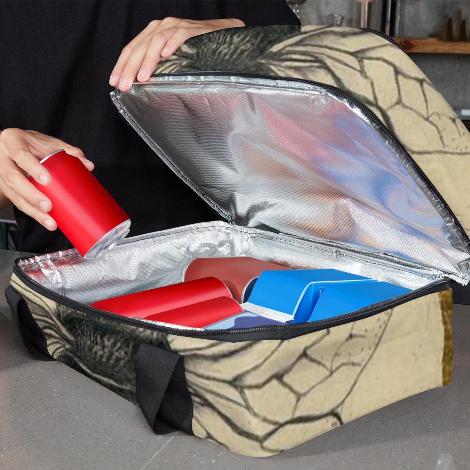 Grand sac à déjeuner isotherme pour homme et femme, double couche, étanche, étanche, réutilisable, sac fourre-tout pour le travail, l'école, le pique-nique, la plage, le camping, les voyages, motif