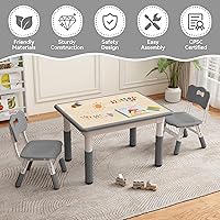 Vista 8 de Kids Study Table and Chairs Set, Height Adjustable Toddler Table and Chair Set for Kids Ages 3-8, 31.5" L x 23.6" W Graffiti Desktop Plastic