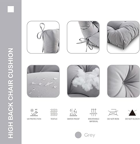 Miniatura 3 de Cojín para silla de respaldo alto para exteriores e interiores, impermeable, relleno para todo tipo de clima, asiento Adirondack de espuma de alto
