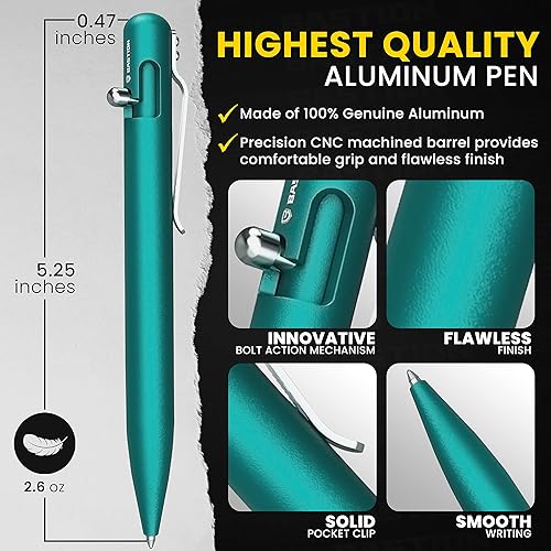 Miniatura 4 de BASTION Bolígrafo de aluminio con 6 recambios de tinta negra de gel, de lujo, cuerpo de metal, punta fina (0.020 in) para mujeres y hombres, juego