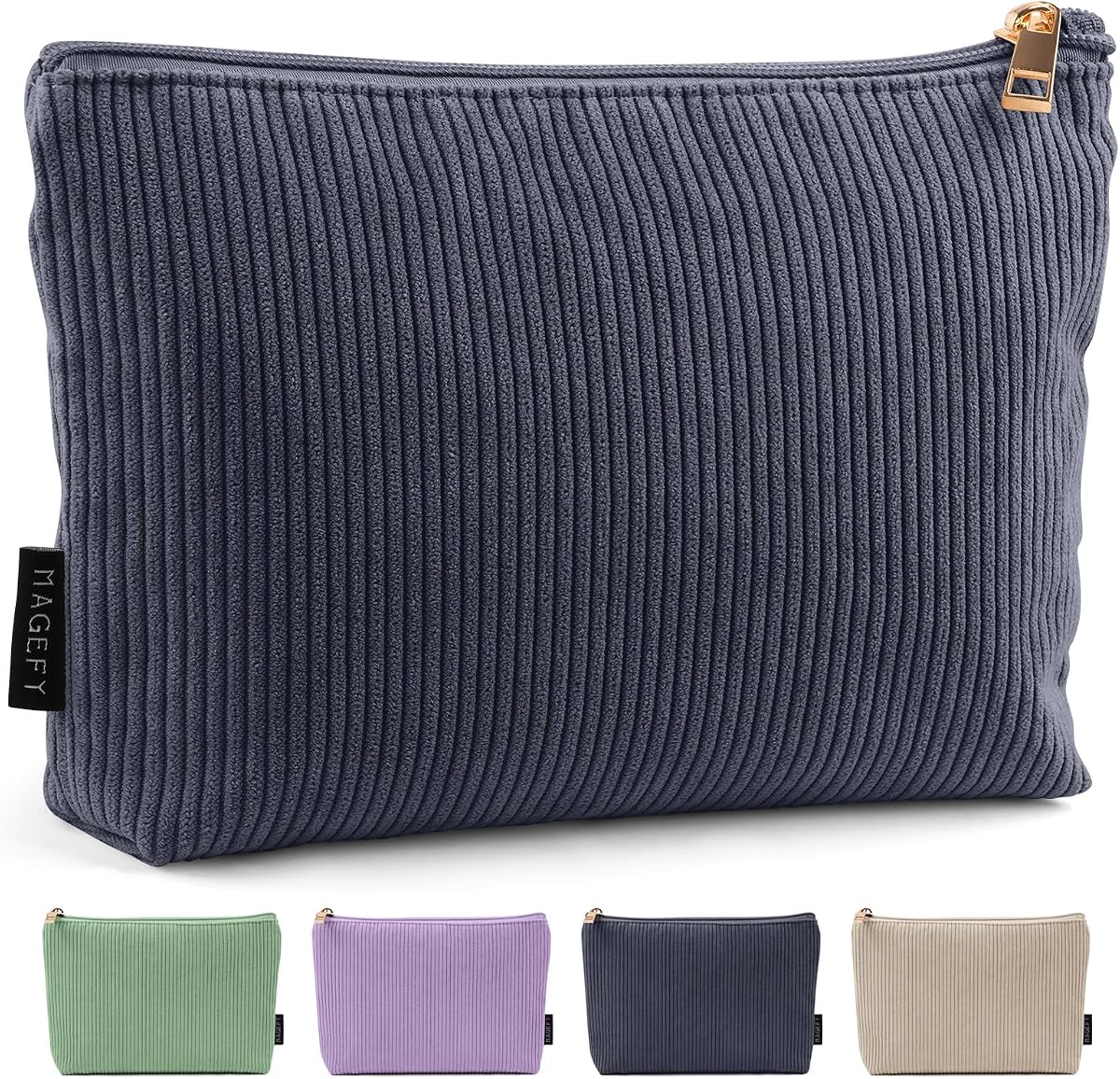 MAGEFY Small Makeup Bag for Purse Corduroy Makeup Bag with Inner Zipper Pockets Travel Cosmetic Bag for Women Preppy Stuff, Black