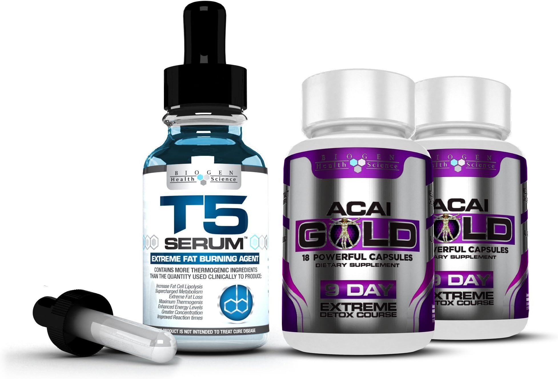 Complete Detox & Slimming/Weight Loss Bundle - T5 Fat burners Serum XT & Acai Berry Gold: (Maximum Strength 1 Month Supply)