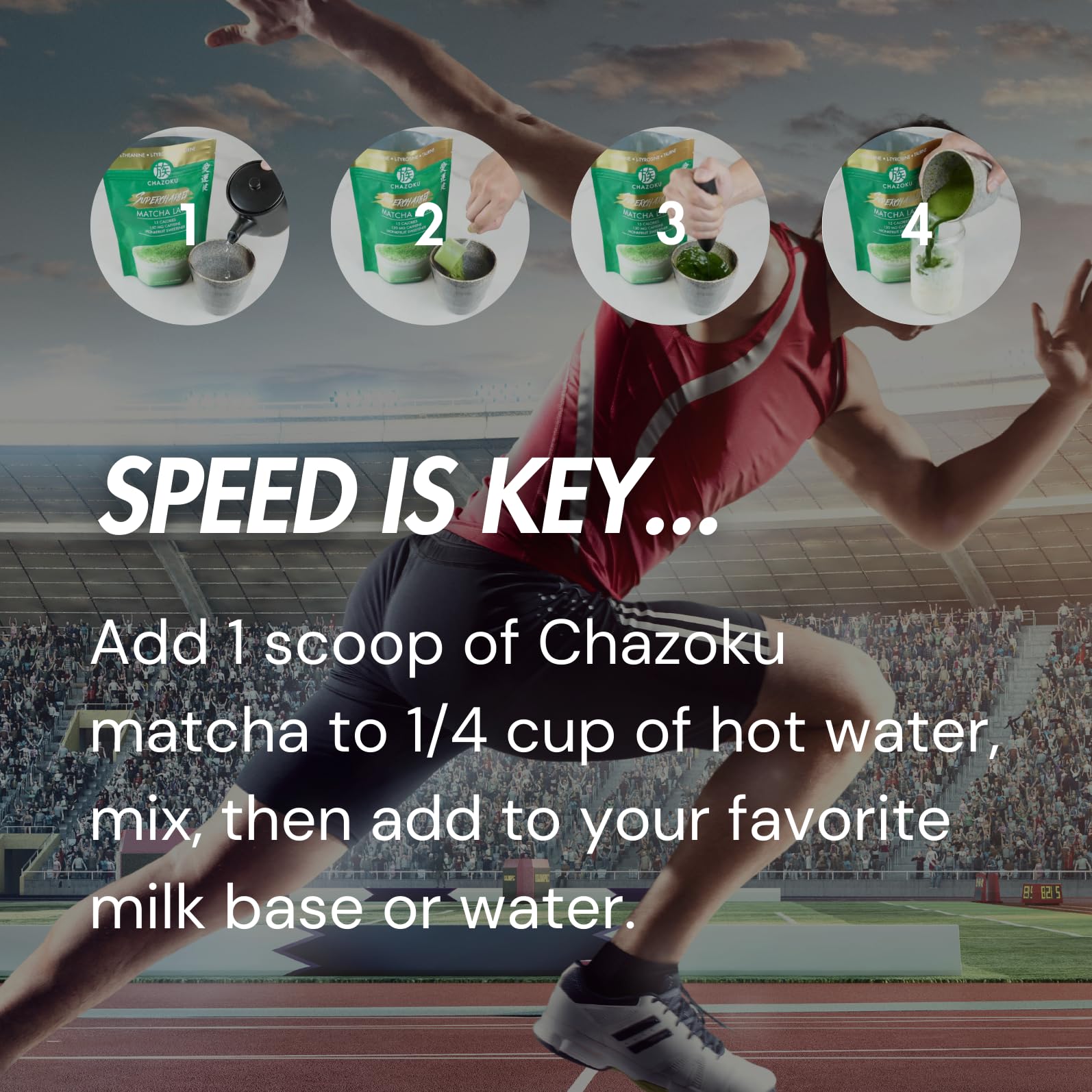 Chazoku Supercharged Matcha Latte - Ceremonial Grade Matcha Powder - Instant Premium Japanese Green Tea High-Caffeine Hi Caf — view 4