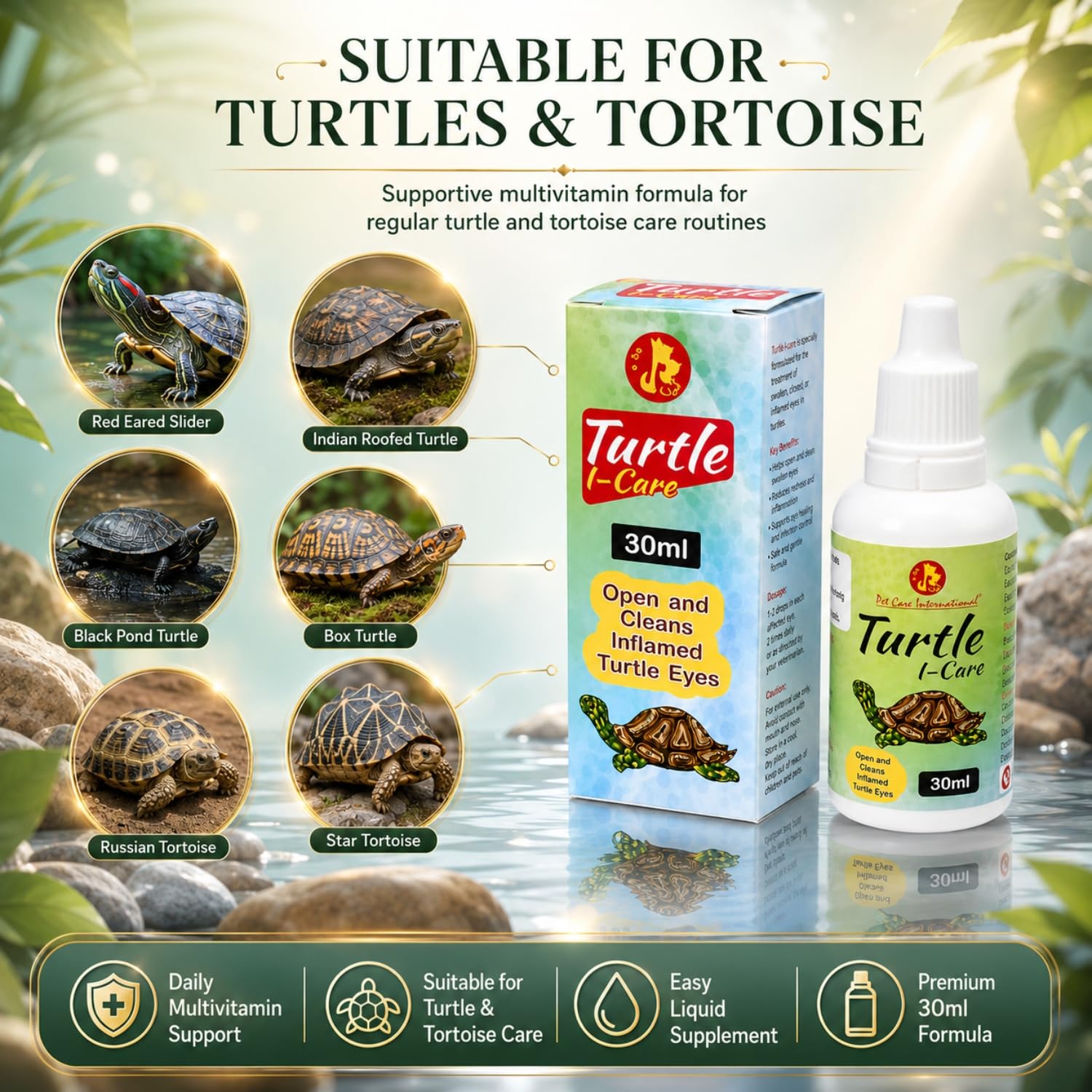 Pet Care International (PCI) Turtle i-Care Eye Drop for Swollen, Inflamed and Infected Eye Care of Healthy Turtle Healthcare (30ml) 2