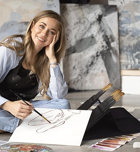 Miniatura 5 de MyArtscape Pinceles de pintura  Juego de 15 pinceles para acuarela, acrílico, óleo y pintura facial  Pinceles de artista de mango largo con soporte