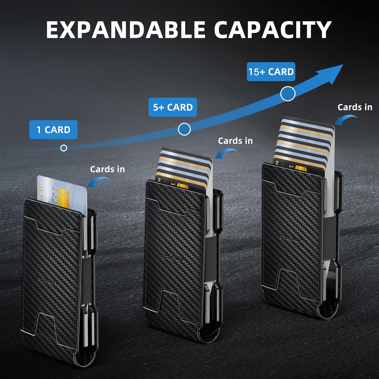 Men Wallet - Money Clip Wallet Slim For Gift Men in Front Pocket 15 Cards - Metal Credit Card Case in Magnetic Flip - Image 3