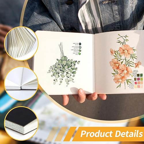 Miniatura 4 de Owevvin 3 mini cuadernos de papel de acuarela de 3.9 x 3.9 pulgadas, tamaño de viaje, portátil, 90 hojas de 300 GSM, papeles de dibujo texturizados