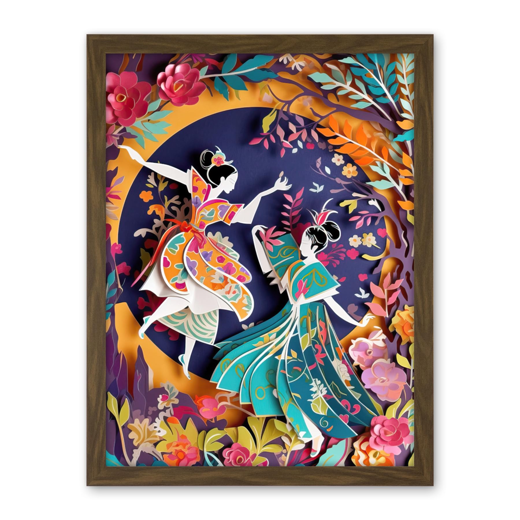 Artery8 Dancing in a Forest Paper Kirigami Art Nouveau Artwork Framed Wall Art Print 18X24 Inch