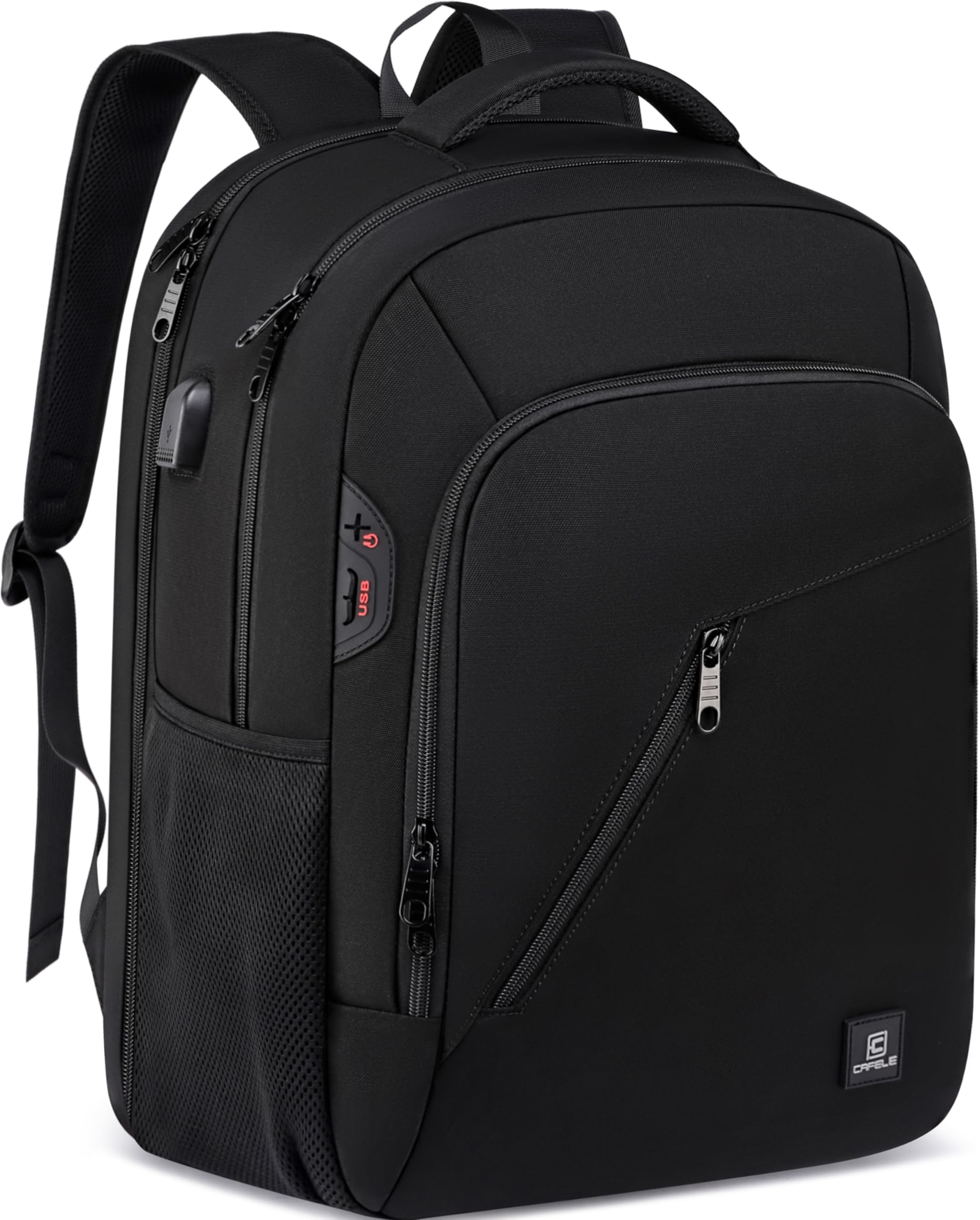 Cafele Mochila Unisex para Adultos y Adolescentes - Mochila Escolar con Puerto USB de Carga para Portátil 17,3 Pulgadas - Ideal para Trabajo, Universidad, Viajes - Negro