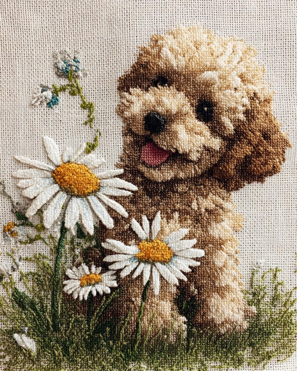 AxiangziK DIY Embroidery Kits Dogs and Flowers 11CT 40x50cm