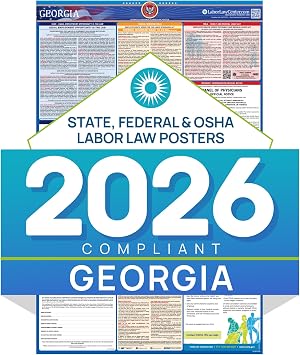 Labor Law Poster Georgia 2026, State, Federal Workplace Notices 26 x 39.5 | Georgia State Federal Workplace Notices With OSHA, EEOC, FMLA, Minimum Wage, HR Office, Worksite, Employee Posting Details
