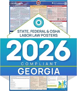 Georgia 2026 Labor Law Poster – State & Federal Compliance – OSHA, EEOC, FMLA, Minimum Wage – Durable, Laminated & Waterproof Workplace Employment Poster – Made in USA – 26” x 39.5”