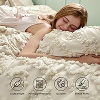Vista 5 de Bedsure Juego de colcha acolchada bohemio y empenachado, beige, GentleSoft™, 2 piezas, estilo rústico desgastado, pero chic, bordado, regalo mujer