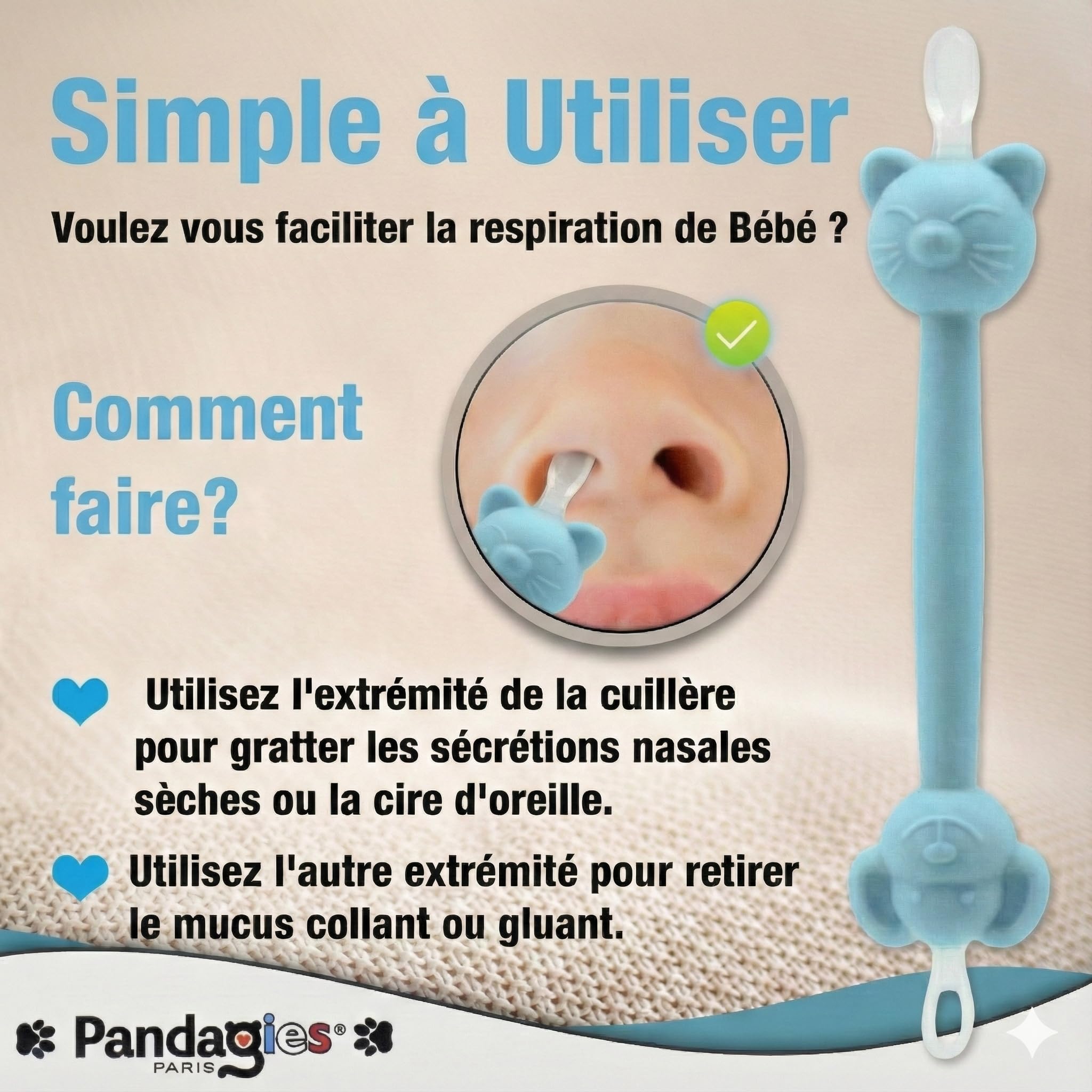 Cure Nez Bébé Sécurisé – Nettoyeur Nasal Manuel Double Embout – Boucle Anti-Insertion – Hygiène Nasale Nourrisson & Enfant – Réutilisable, Facile à Nettoyer (Bleu)