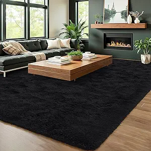 HOMORE Black Rugs for Living Room, 5x8 Area Rugs for Bedroom Fluffy Furry Rug for Kids Room, Large Shaggy Rug for Teen Boys Girls Room, Big Fuzzy Carpet for Dorm Home Decor