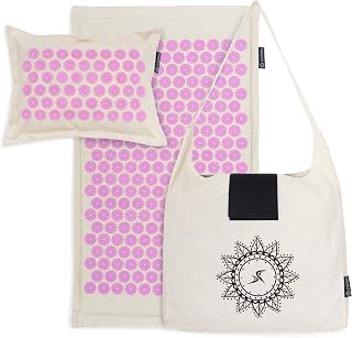ProsourceFit Ki Acupressure Mat and Pillow Set with 100% Natural Linen for Back/Neck Pain Relief and Muscle Relaxation