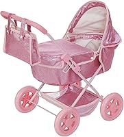 Vista 16 de Olivia's Little World - Cochecito de estilo buggy para muñeca con toldo retráctil, almacenamiento debajo, moisés desmontable, bolsa de viaje