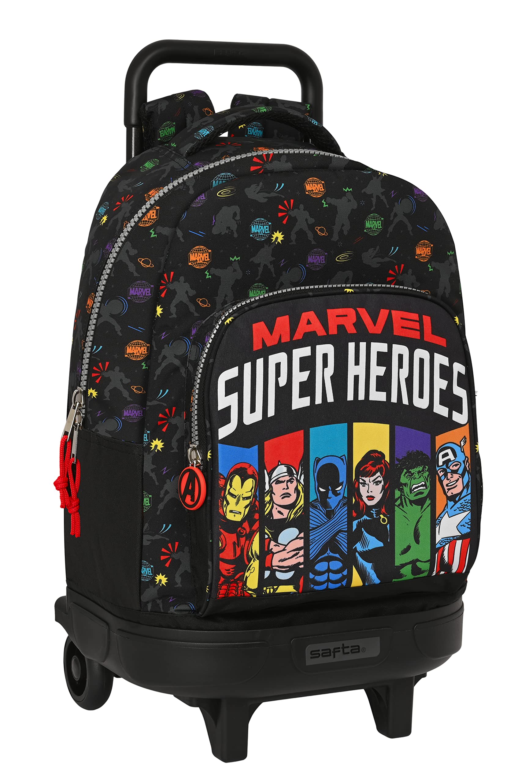 Safta M918d, Avengers Super Heroes-Mochila Grande con Ruedas, Compacta, Extraíble, Ideal Diferentes Edades, Cómoda y Versátil, Calidad y Resistencia, 33x22x45 cm, Color Negro Unisex niños