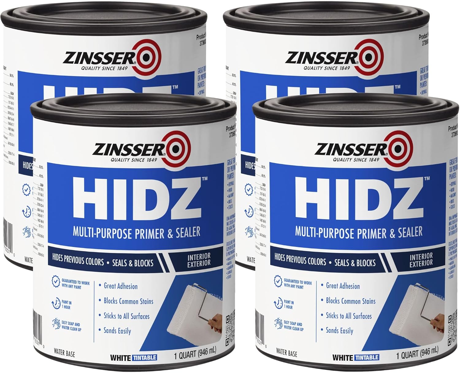 Zinsser 373693-4PK HIDZ Multi-Purpose Primer and Sealer, Quart, Flat White, 4 Pack