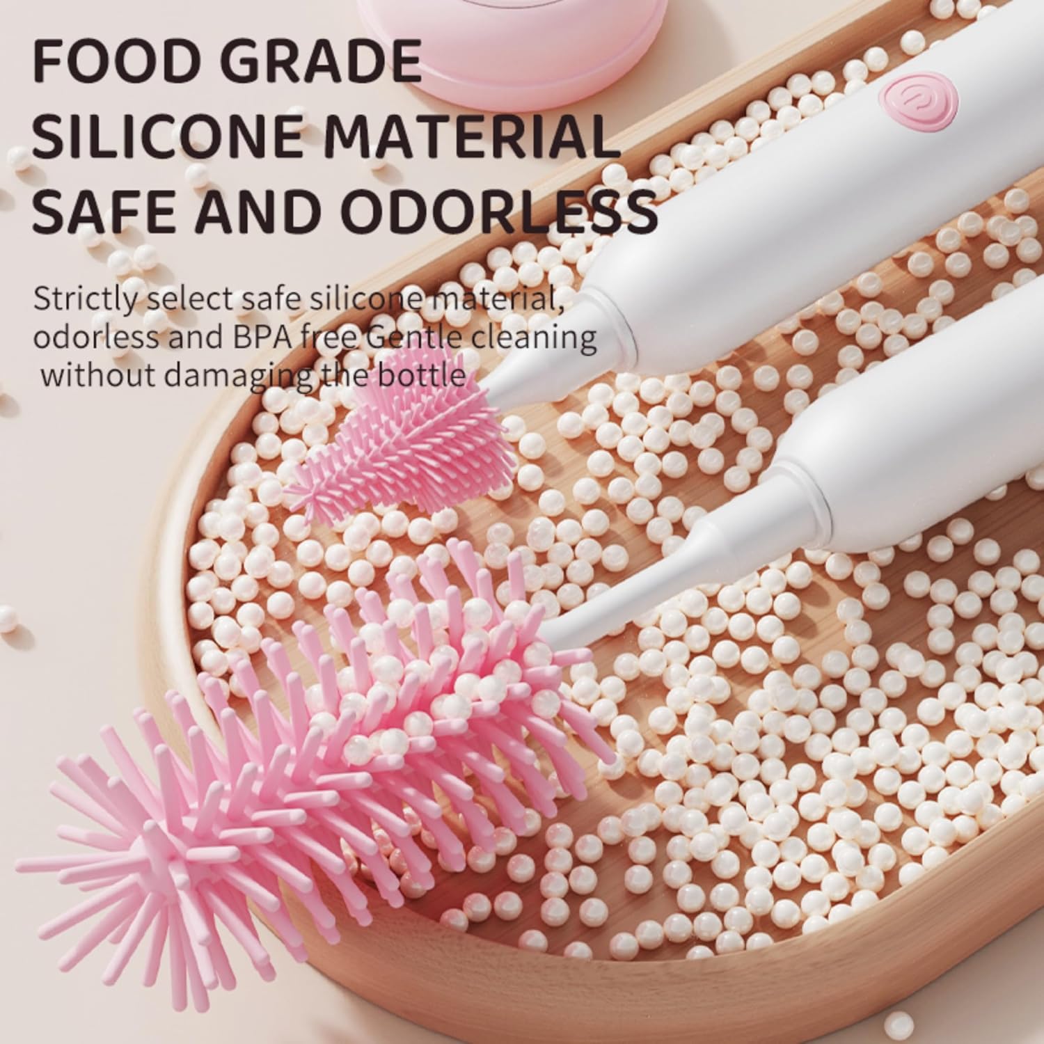 Rechargeable Electric Bottle Brush with Stand - 360° Spin Silicone Cleaner for Baby Bottles, Breast Pumps & Small Household Containers (Pink)
