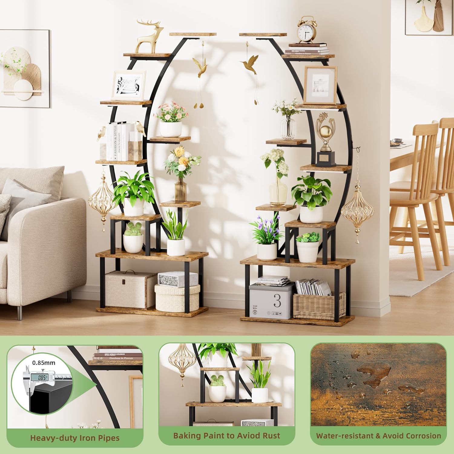 Diagram showing dimensions and individual parts of the BACEKOLL plant stand