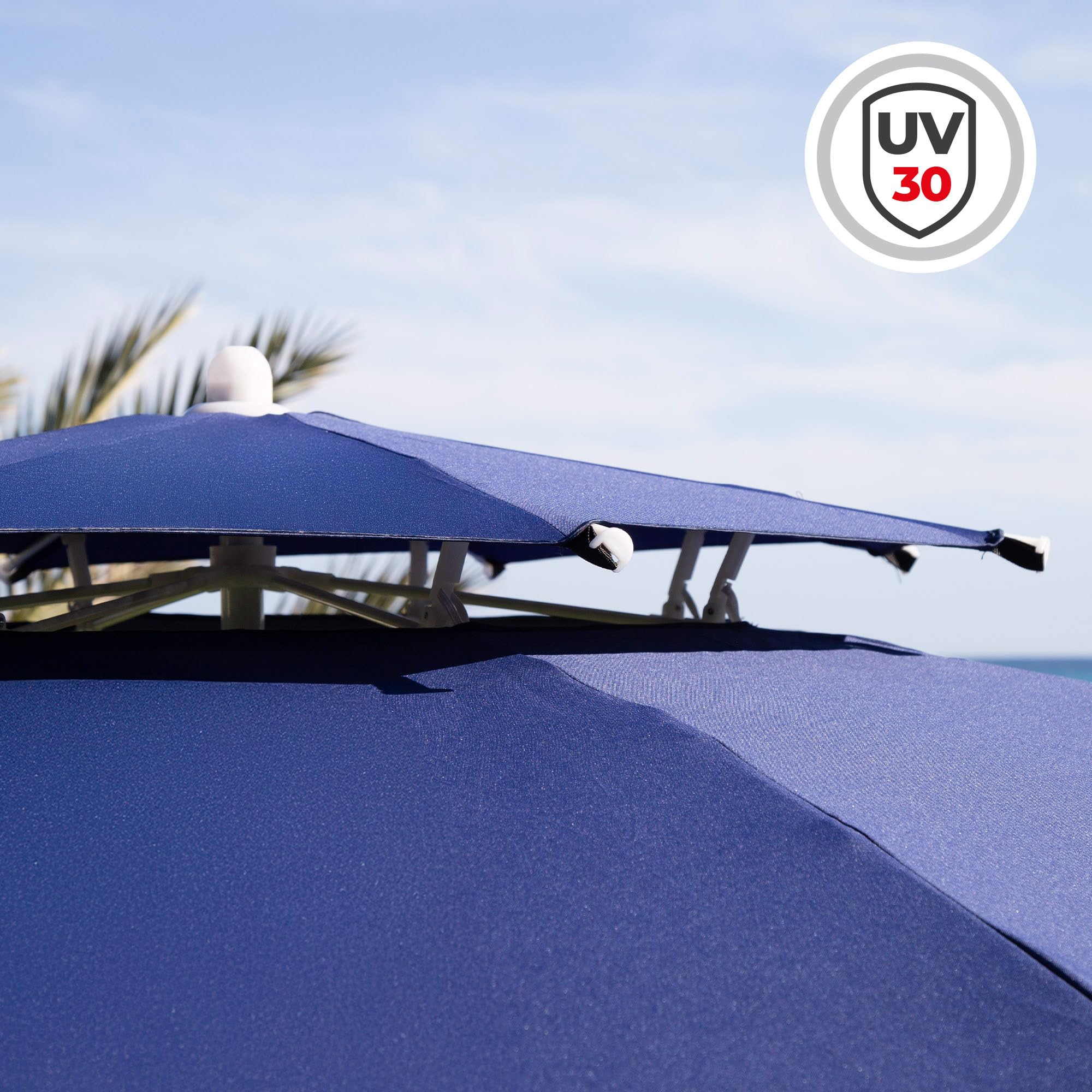 AKTIVE Grote zeshoekige parasol, 220 cm, ivoor, UV50-bescherming, stalen mast, buis 28/32 mm, open haard, kantelbaar en in hoogte verstelbaar, polyesterweefsel (62338