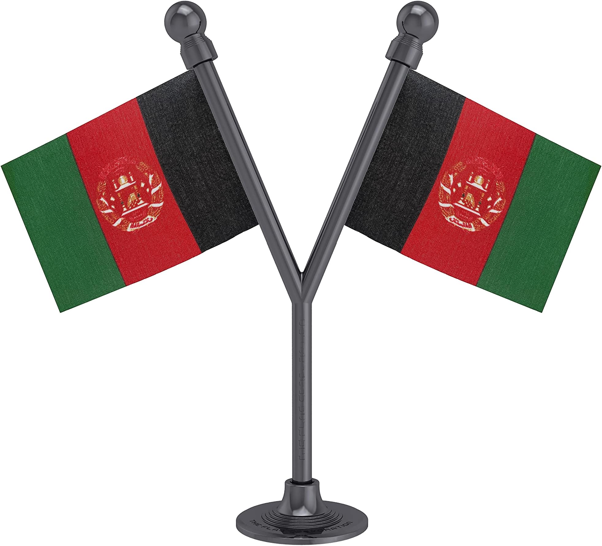 The Flag Corporation Dual Afghanistan Car Dashboard Flag 2in x 3in With A Plastic Dark Knight Grey Base