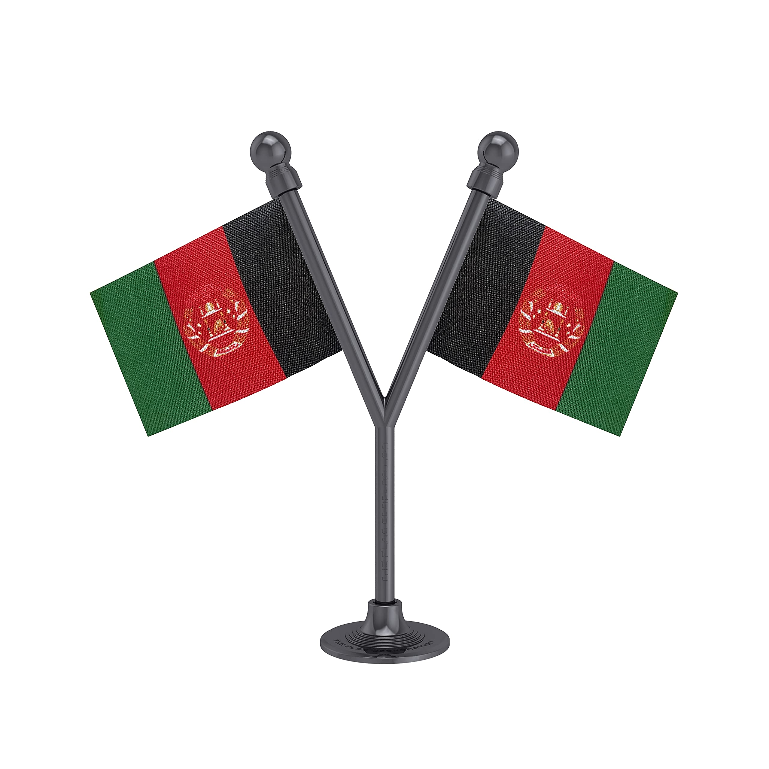 The Flag Corporation Dual Afghanistan Car Dashboard Flag 2in x 3in With A Plastic Dark Knight Grey Base