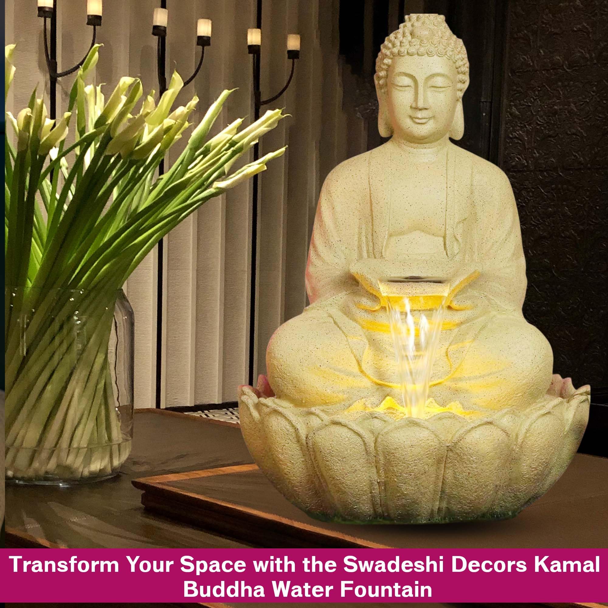 Swadeshi Decors Kamal Buddha Water Fountain Big Size|3 Feet Kamal Buddha Fountain with LED Lighting for Outdoor|Water Fountain for Home & Garden (Beige, 3 Feet),Resin - Image 8 thumbnail