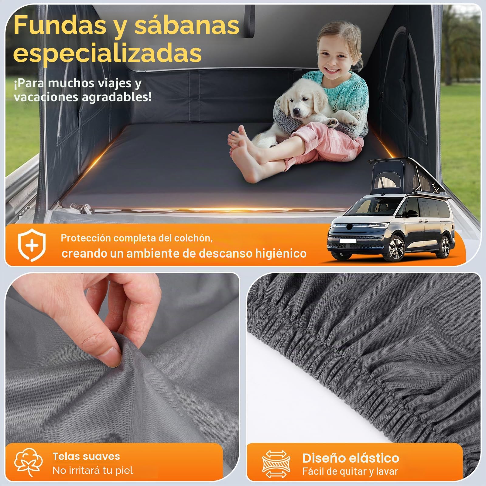 Sábana Bajera Repuesto para VW T7 California Pop Up Roof, Lujo Sábana Ajustable para Autocaravana Cama Trasera, Loft Techo Emergente Accesorios para Autocaravana