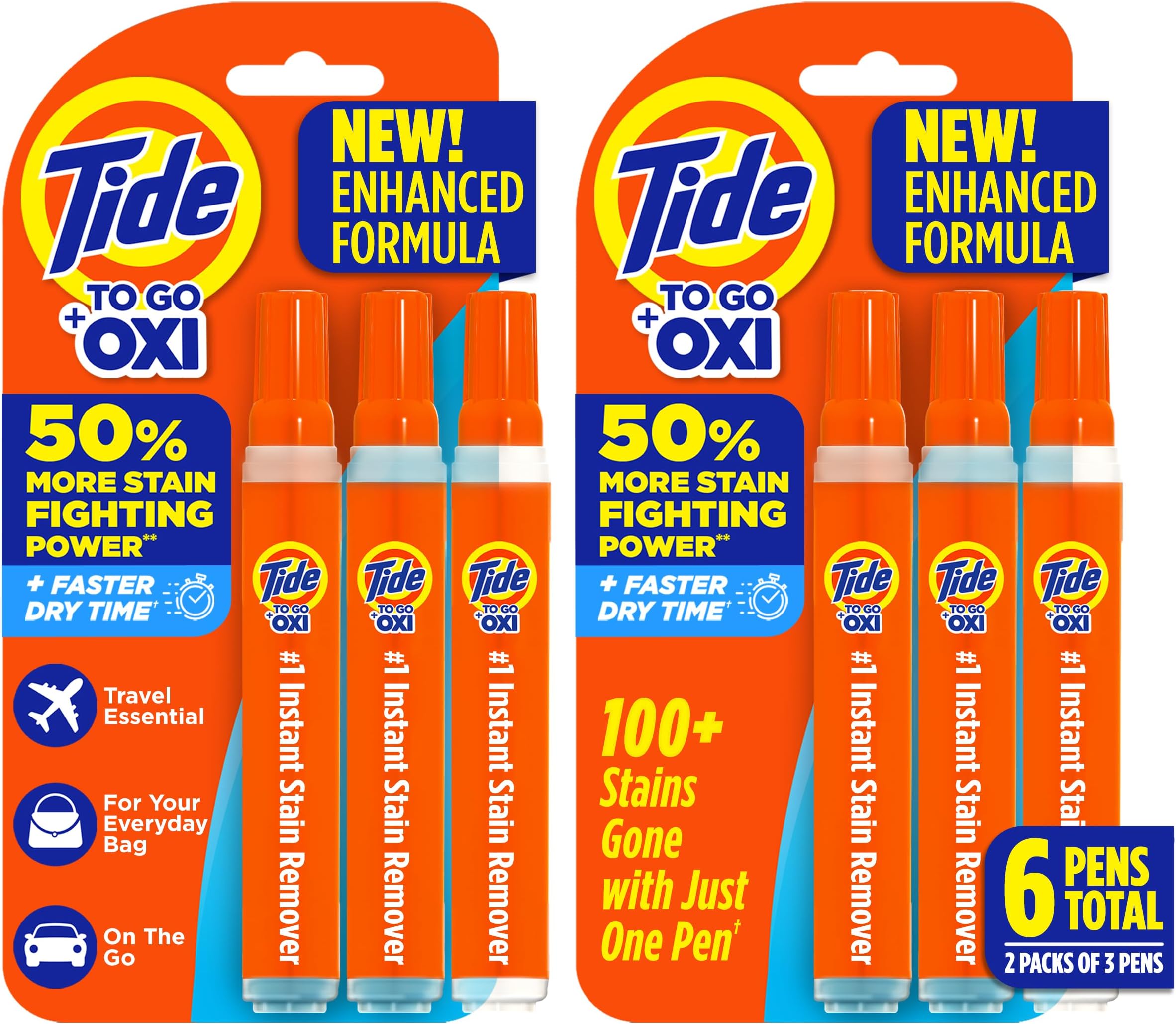 Pen Stain Remover for Clothes, To Go Pen, Instant Stain Remover Pen & Spot Cleaner, Portable & Travel-Friendly, Works on Food & Drink Stains, Fits in Purses & Bags, 3 Count (Pack of 2)