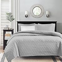 Vista 10 de Madison Park Juego de edredón reversible de damasco acolchado, edredones rellenos de algodón, para todas las estaciones, edredón grande y cálido