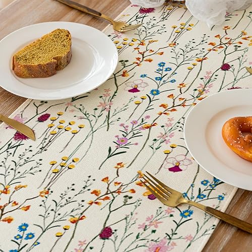 Miniatura 6 de Camino de mesa de flores silvestres en acuarela, decoración de mesa de comedor de cocina y vacaciones de verano para decoración del hogar, 13 x 90