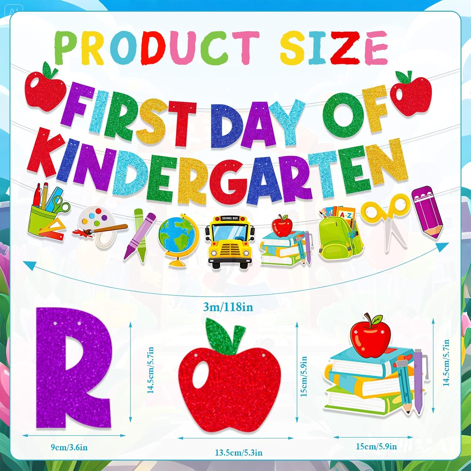 HOWAF First Day of Kindergarten Banner, First Day of School Decorations, Glitter Kindergarten Back to School Banner for Photography Background, Kids Welcome Back Classroom Decor