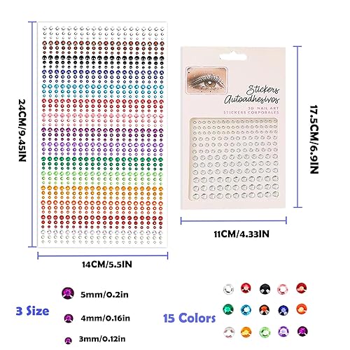 Miniatura 3 de NOOEPC Gemas faciales para el cabello, joyas autoadhesivas para la cara, joyas para ojos, diamantes de imitación de 0.15640.23 pulgadas, gemas para