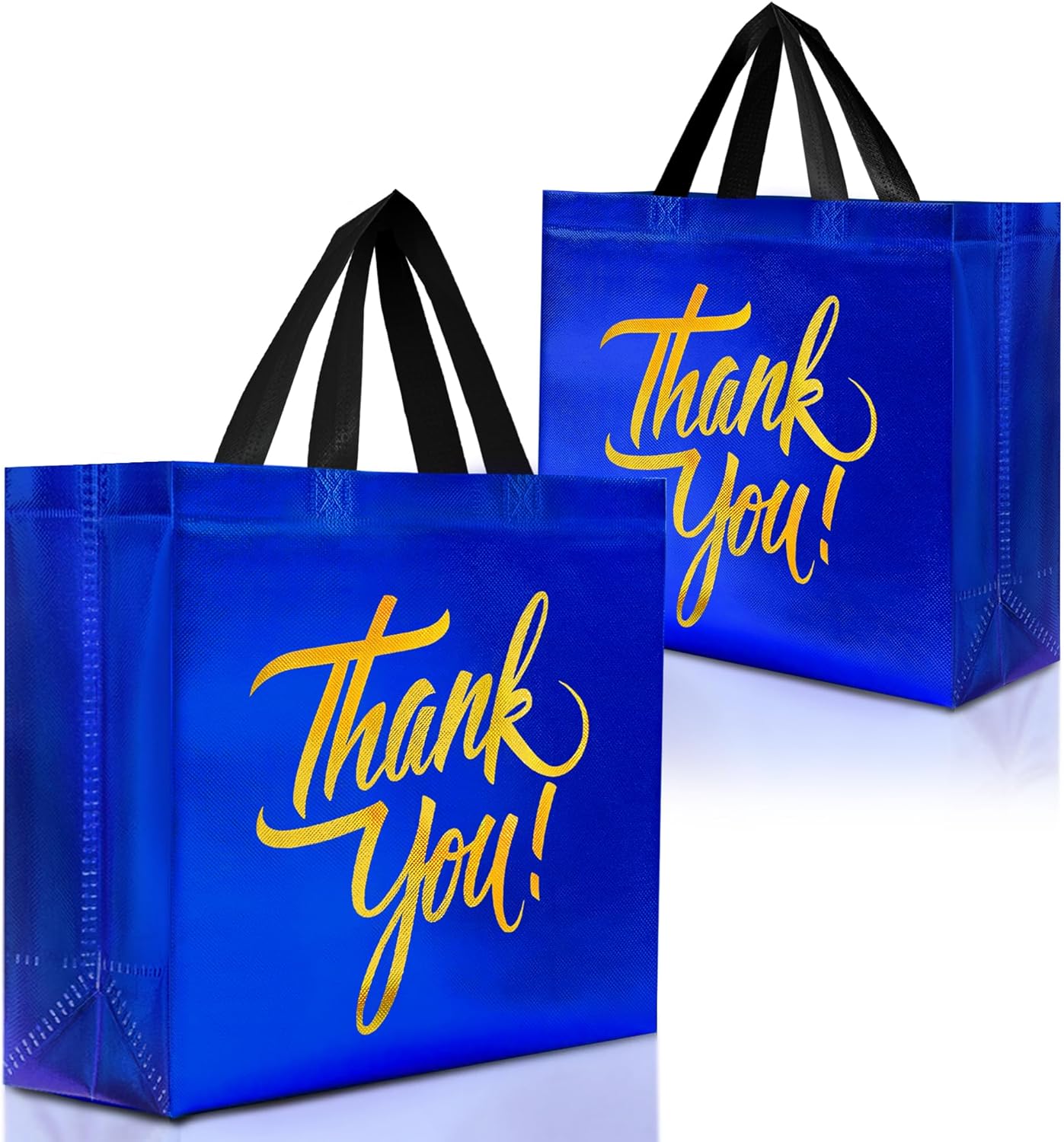 Nush Nush Large Blue Thank You Gift Bags - Set of 12 Reusable Blue Thank You Bags With Handles And Holographic Finish - Ideal Goodie Bag for Birthday, Thanksgiving, Small Business – 13x5x11