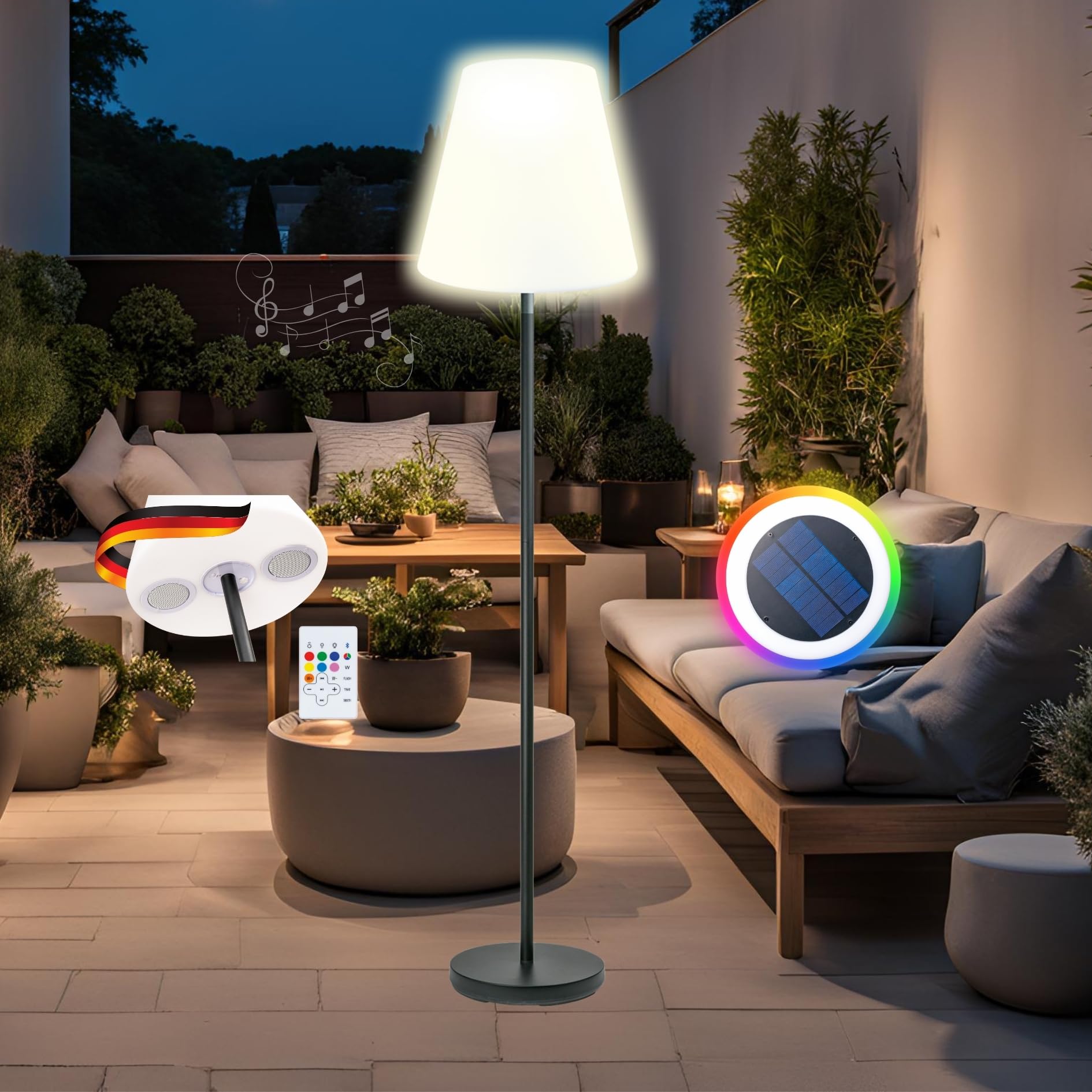 Arnusa Lampada Da Terra A Cono LED – 80 Cm, Con Telecomando RGB E Batteria, Per Interni/Esterni