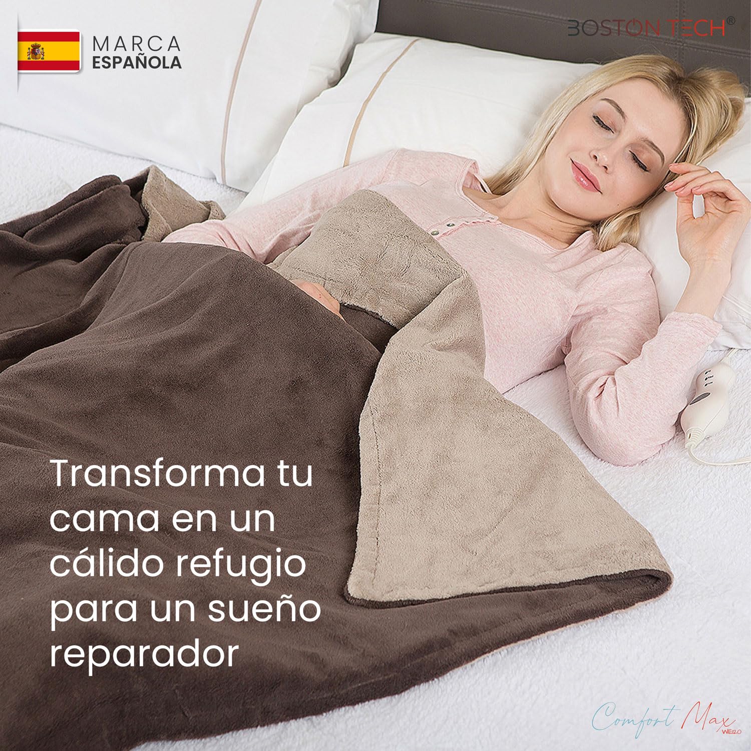 Manta Eléctrica Doble Comfortmax | 180 x 130 cm + 9 niveles de temperatura + Control digital removible | Calentamiento rápido + Apagado automático+ Protección sobrecalentamiento | Lavable a máquina